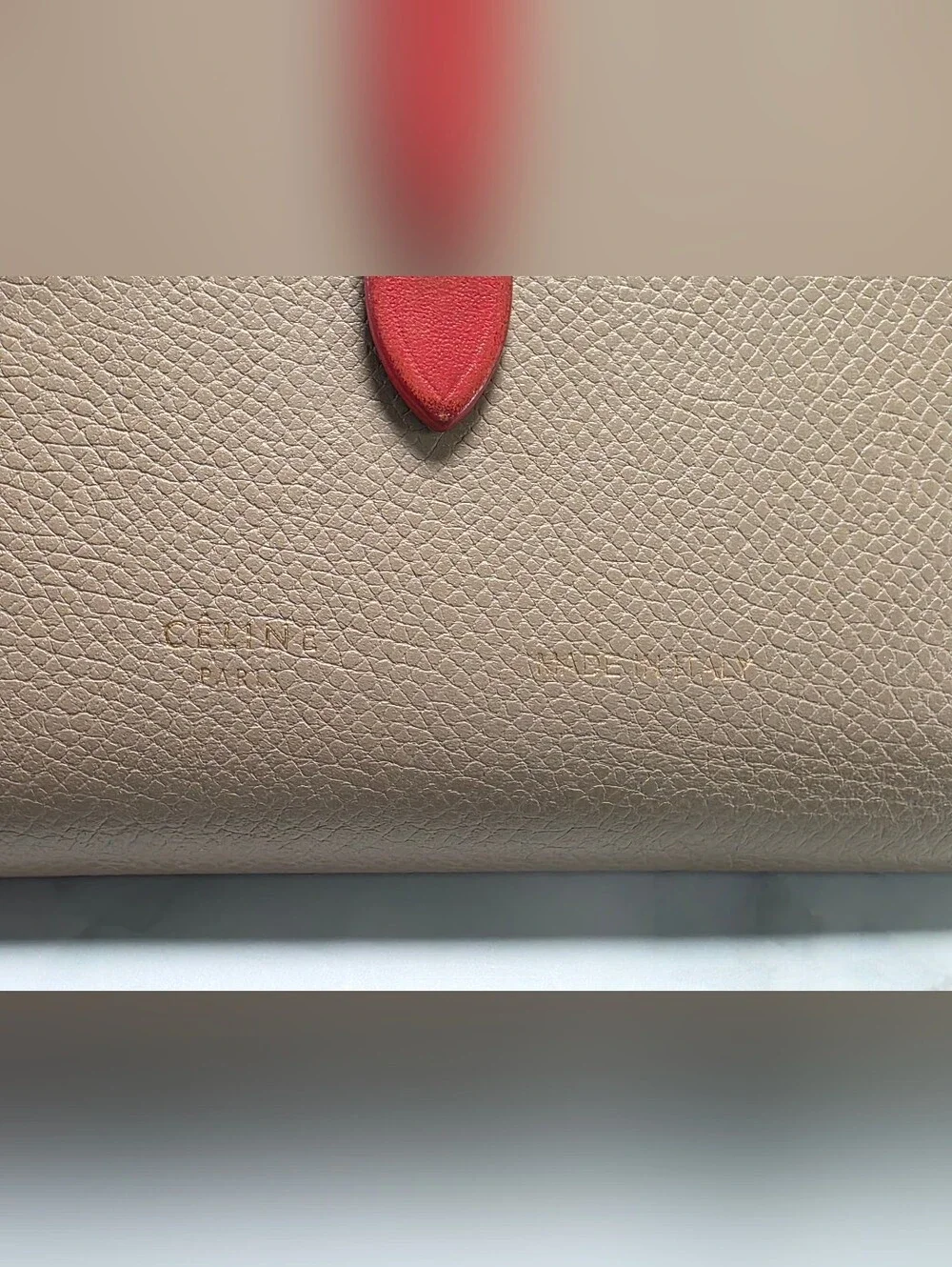 Celine Medium Strap Wallet Taupe Red Grained Leather
